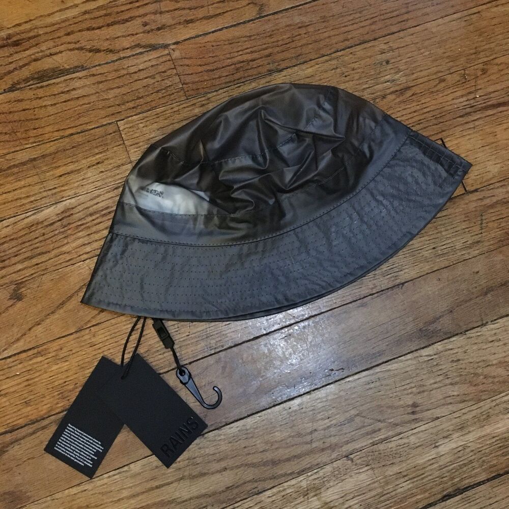 RAINS black opaque see through bucket hat NEW